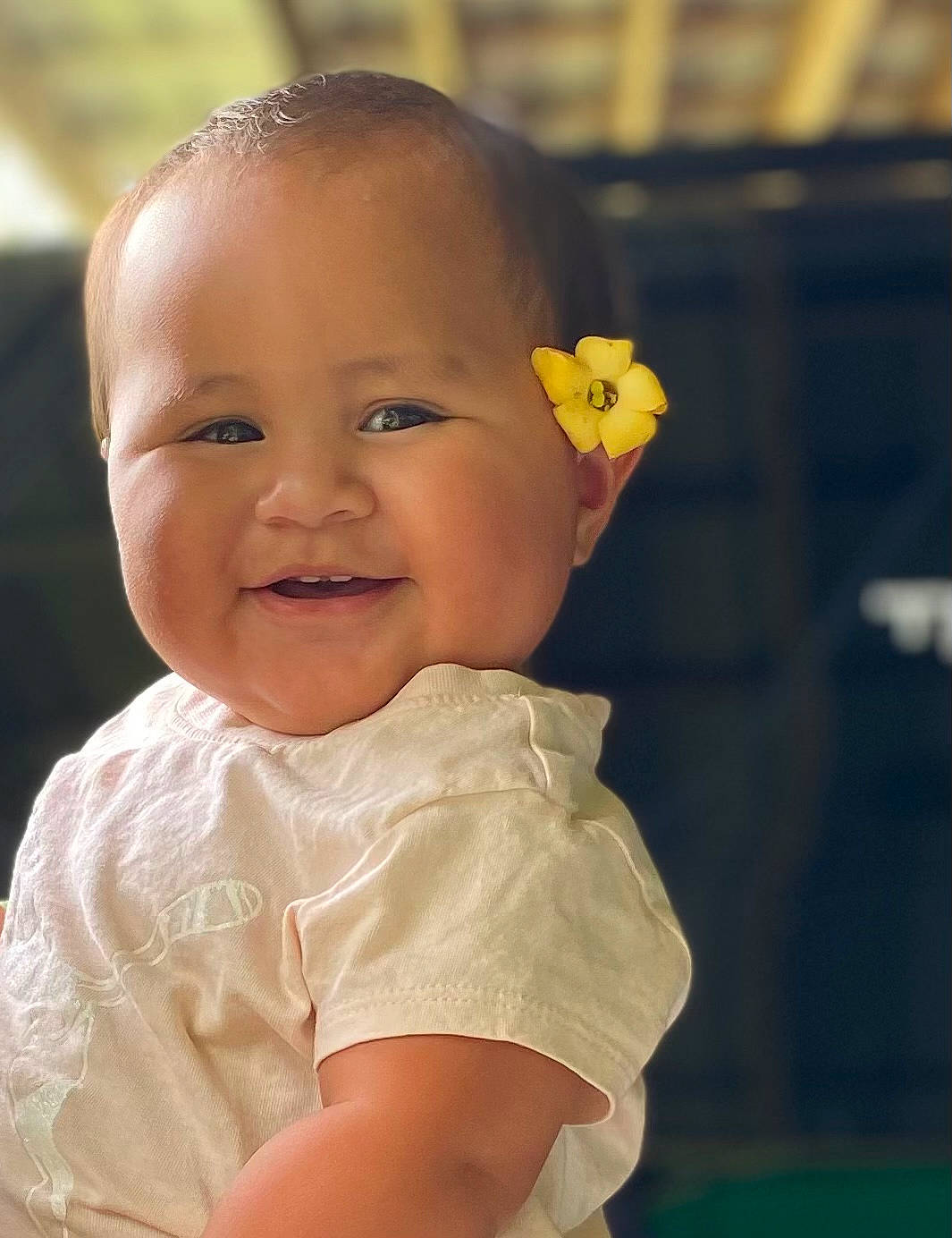 Kashlynn is registered to the contest to win money with this photo: baby, baby_toddler_clothing, cheek, chin, eye, facial_expression, flash_photography, flower, gesture, hairstyle, happy, iris, joy, lip, mouth, neck, nose, person, skin, sleeve