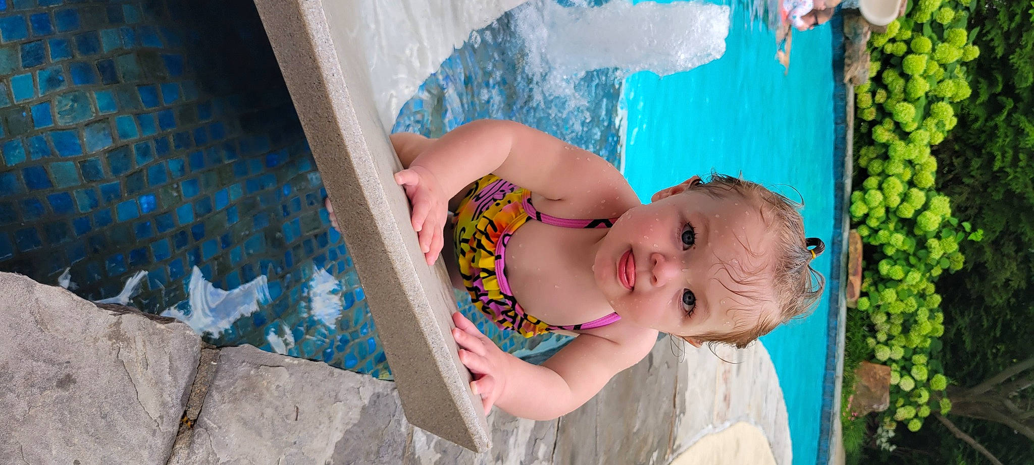 Ellery joined the competition — help win amazing prizes! baby, baby_toddler_clothing, bathing, blue, child, fun, grass, happy, leisure, pattern, people_in_nature, person, pink, plant, play, recreation, skin, toddler, tree, water