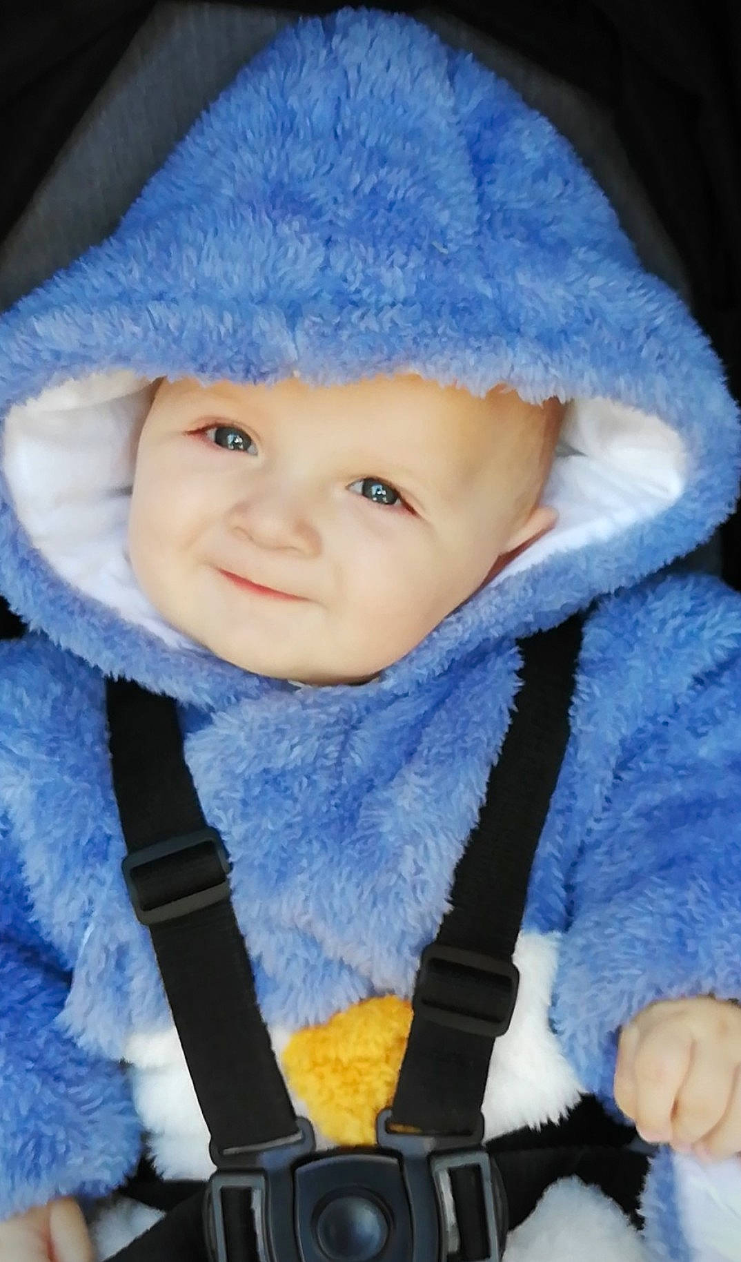 Jaeden is registered to the contest to win money with this photo: blue, boy, child, costume, eye, fun, fur, fur_clothing, girl, headgear, infant, material, person, product, skin, smile, textile, toddler, winter
