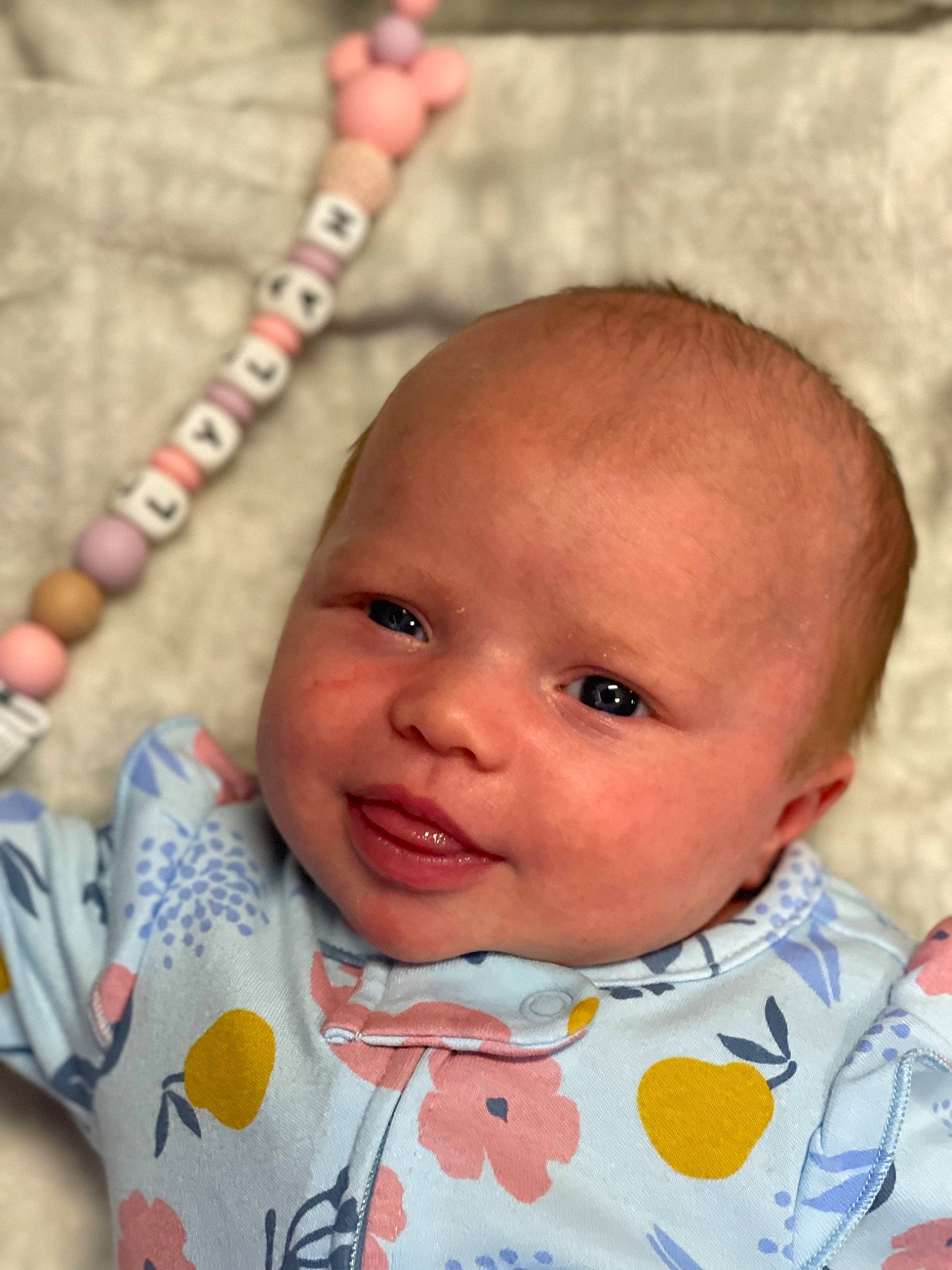 Lylah is registered to the contest to win money with this photo: baby, baby_toddler_clothing, cheek, child, chin, eye, eyelash, face, happy, head, iris, jewellery, lip, mouth, neck, nose, person, skin, sleeve, smile