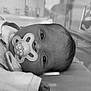 baby, newborn, pacifier, hospital, bassinet, infant, black_and_white, closeup, portrait, lying_down, cute, hand, face, eyes, blanket, hospital_room, medical, sleepwear, small, child