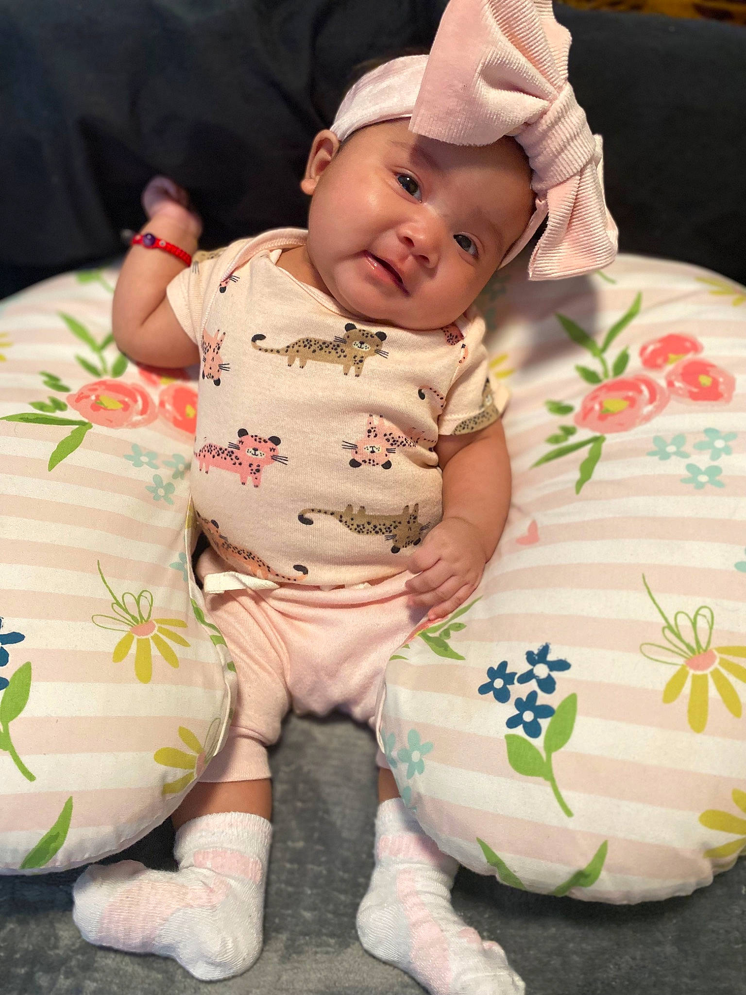 Eliyanna joined the competition — help win amazing prizes! baby, baby_toddler_clothing, cheek, child, comfort, event, foot, grass, happy, hat, headwear, linens, pattern, person, pink, skin, sleeve, smile, sock, textile