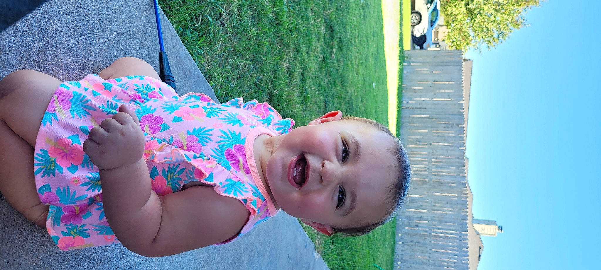 Mallary-jane joined the competition — help win amazing prizes! baby, blue, child, fun, grass, green, happy, leaf, leisure, magenta, people_in_nature, person, plant, play, recreation, skin, smile, summer, toddler, tree