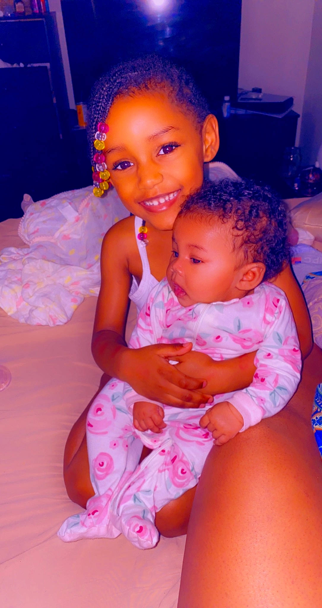 River joined the competition — help win amazing prizes! cheek, eye, facial_expression, finger, hair, hairstyle, happy, head, human, human_body, interaction, iris, joy, lip, mouth, person, pink, purple, skin, smile