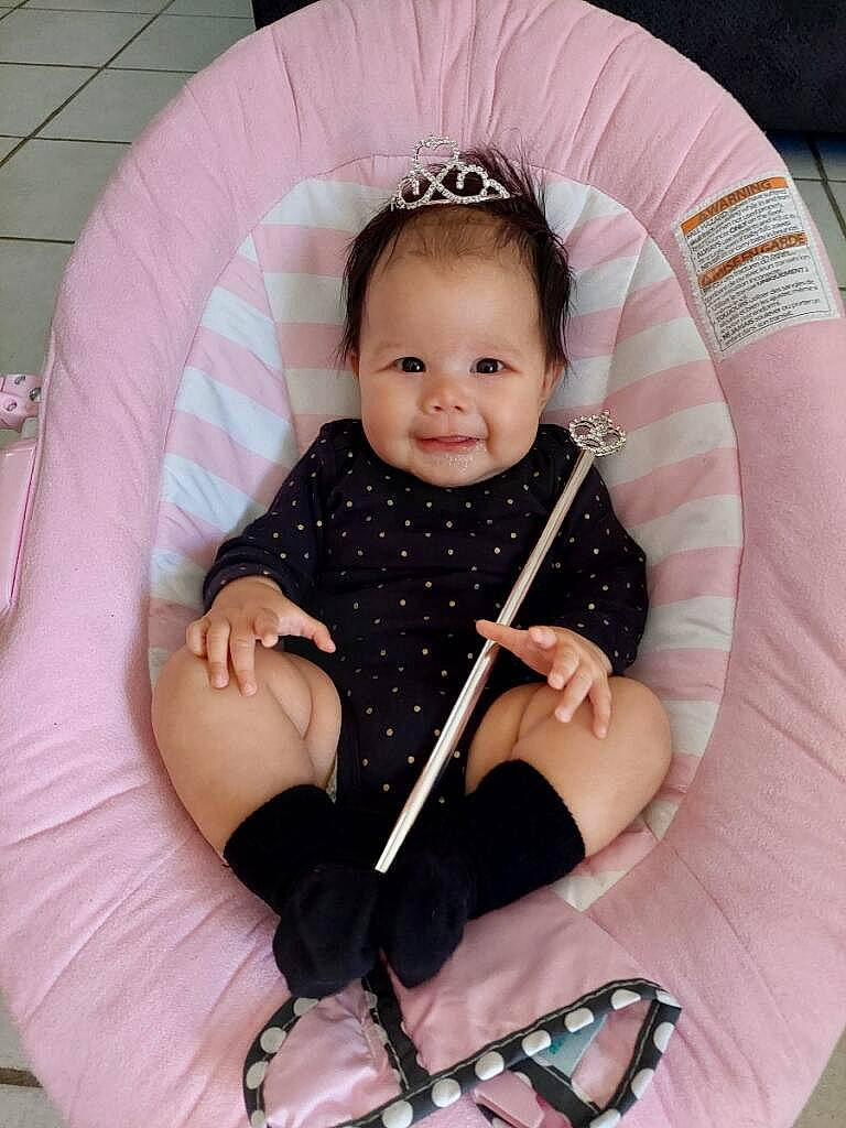 Aubriella joined the competition — help win amazing prizes! arm, baby, baby_carriage, baby_safety, baby_toddler_clothing, cheek, comfort, eye, finger, happy, head, human_body, joy, lap, person, pink, product, skin, sleeve, smile
