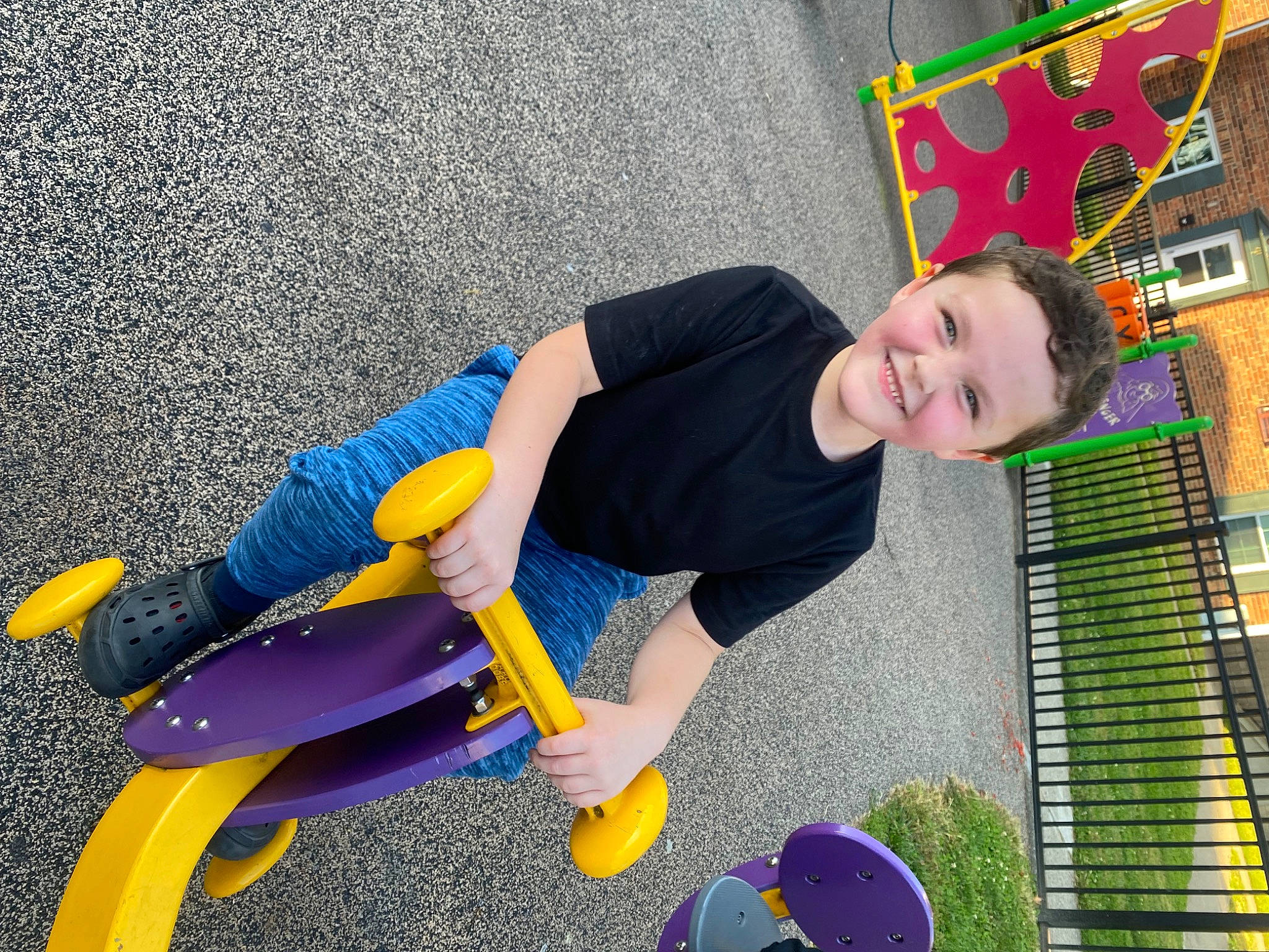 Andrew joined the competition — help win amazing prizes! child, city, electric_blue, fun, grass, happy, human_leg, joy, leisure, outdoor_play_equipment, people, person, play, playground, purple, recreation, shorts, sitting, smile, toddler