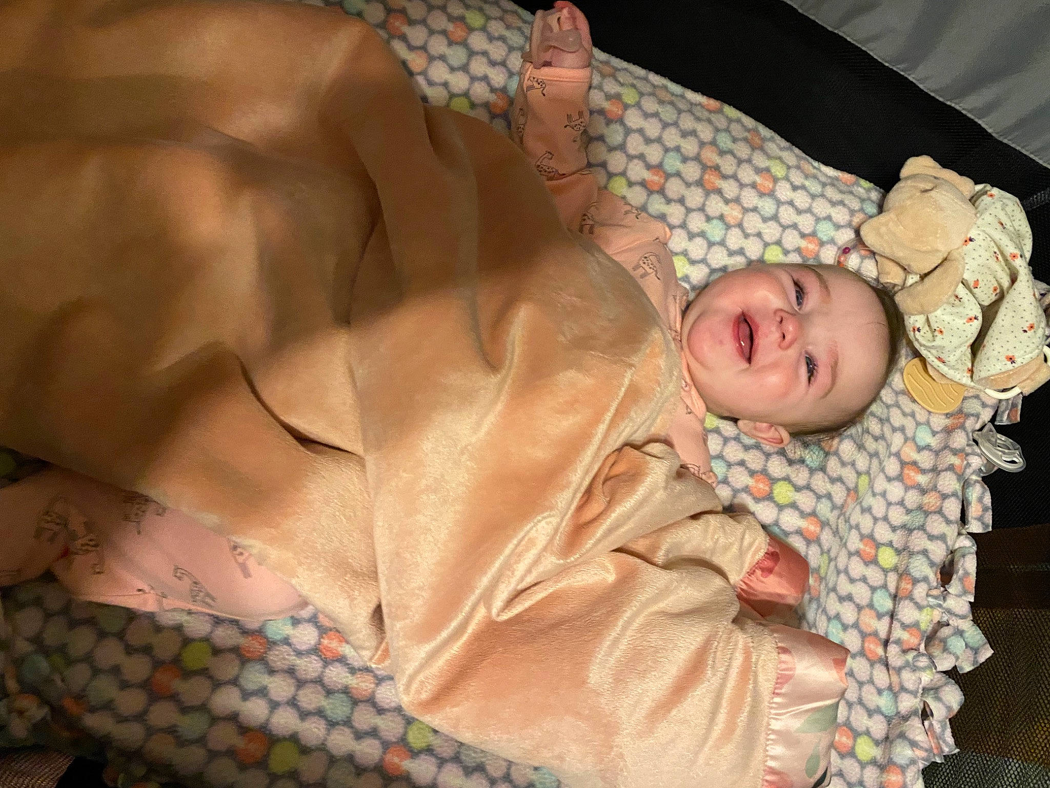 Avalynn is registered to the contest to win money with this photo: abdomen, baby, baby_products, baby_toddler_clothing, barechested, chest, child, comfort, event, head, linens, mammal, mouth, pattern, person, skin, stomach, thigh, toddler, trunk