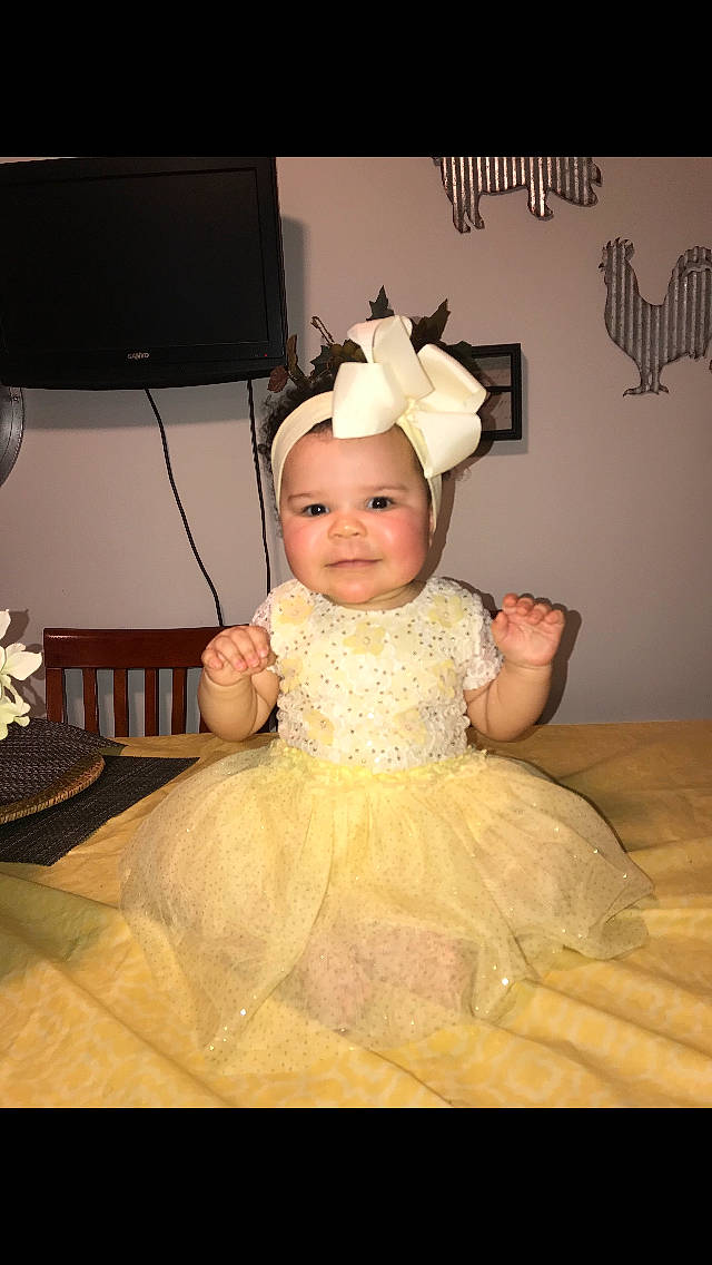 Maliyah joined the competition — help win amazing prizes! baby, baby_toddler_clothing, bridal_accessory, dress, event, eye, face, flash_photography, hair_accessory, happy, head, headband, headgear, headpiece, headwear, iris, joy, peach, person, pink
