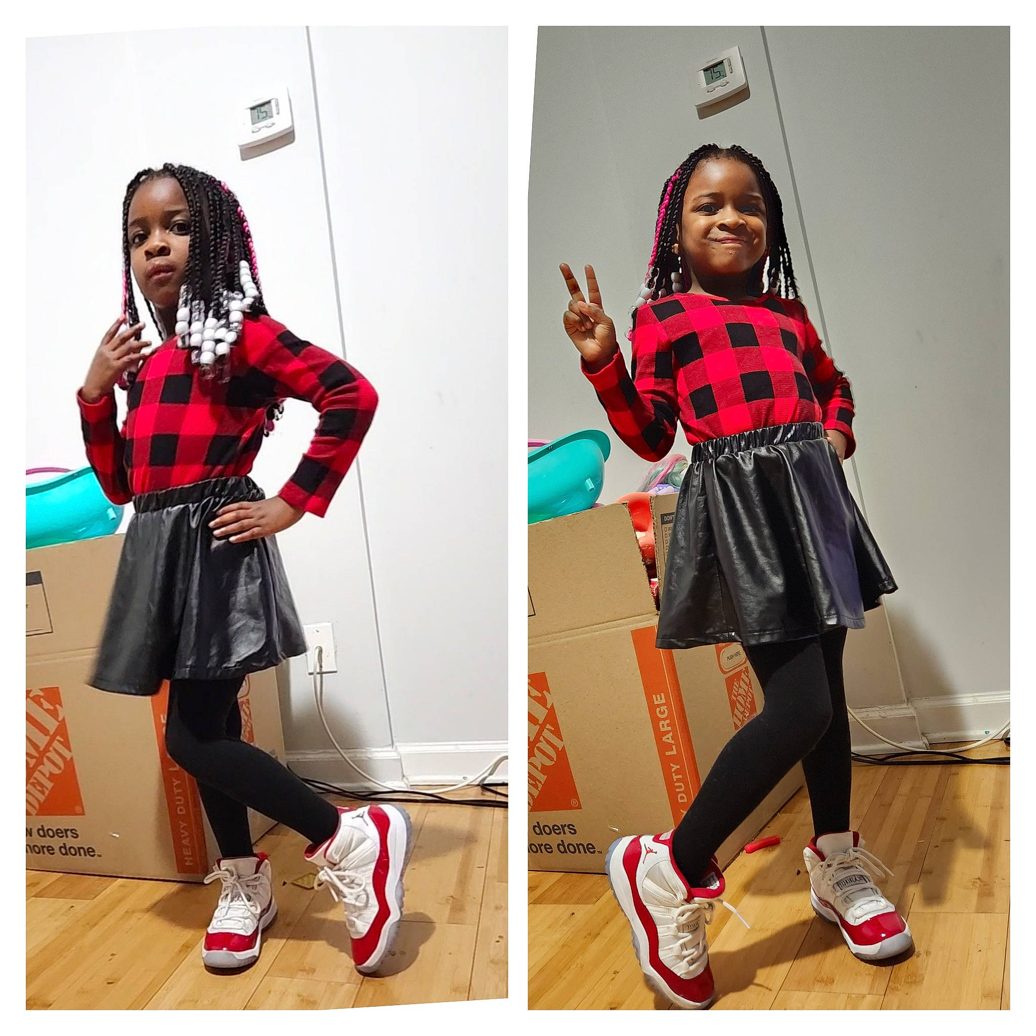 Ziyah joined the competition — help win amazing prizes! bag, black, collar, fashion, fashion_design, footwear, joy, leg, neck, outerwear, pattern, person, plaid, shoe, shoulder, sleeve, smile, sneakers, style, tartan