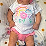 Kinlee joined the competition — help win amazing prizes! baby, infant, headband, pink_bow, white_shirt, rainbow_print, flowers, blanket, polka_dots, cute, child, lying_down, soft_texture, indoors, skin, legs, feet, hand, expression, comfort