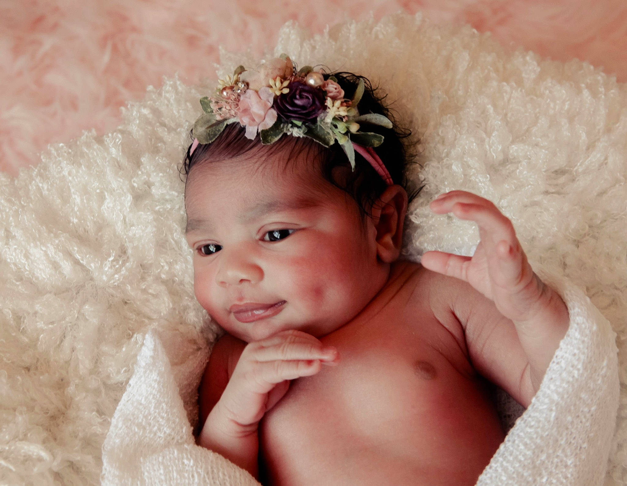 Syrenity joined the competition — help win amazing prizes! baby, brown_hair, cheek, child, child_model, face, fashion_accessory, finger, flower, hair_accessory, hand, head, headband, headgear, headpiece, person, photograph, photography, plant, skin