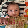 Ariana joined the competition — help win amazing prizes! baby, child, close_up, curious_expression, cute, eyes, face, floral_pattern, indoor, infant, person, play_mat, polka_dots, reaching_hand, soft_toys, striped_pattern, text_on_clothing, tousled_hair, yellow_clothing, zipper