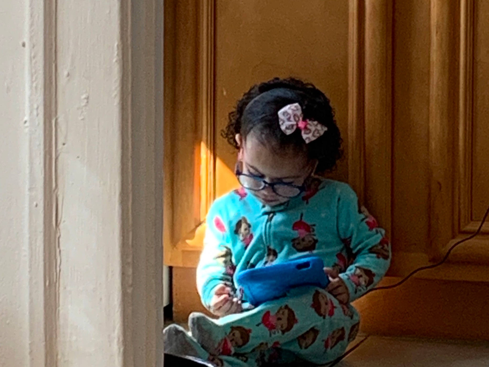Harmony joined the competition — help win amazing prizes! audio_equipment, baby_toddler_clothing, bangs, child, eyewear, fashion_accessory, fun, glasses, goggles, happy, magenta, pattern, person, personal_protective_equipment, room, sitting, sleeve, smile, toddler, vision_care