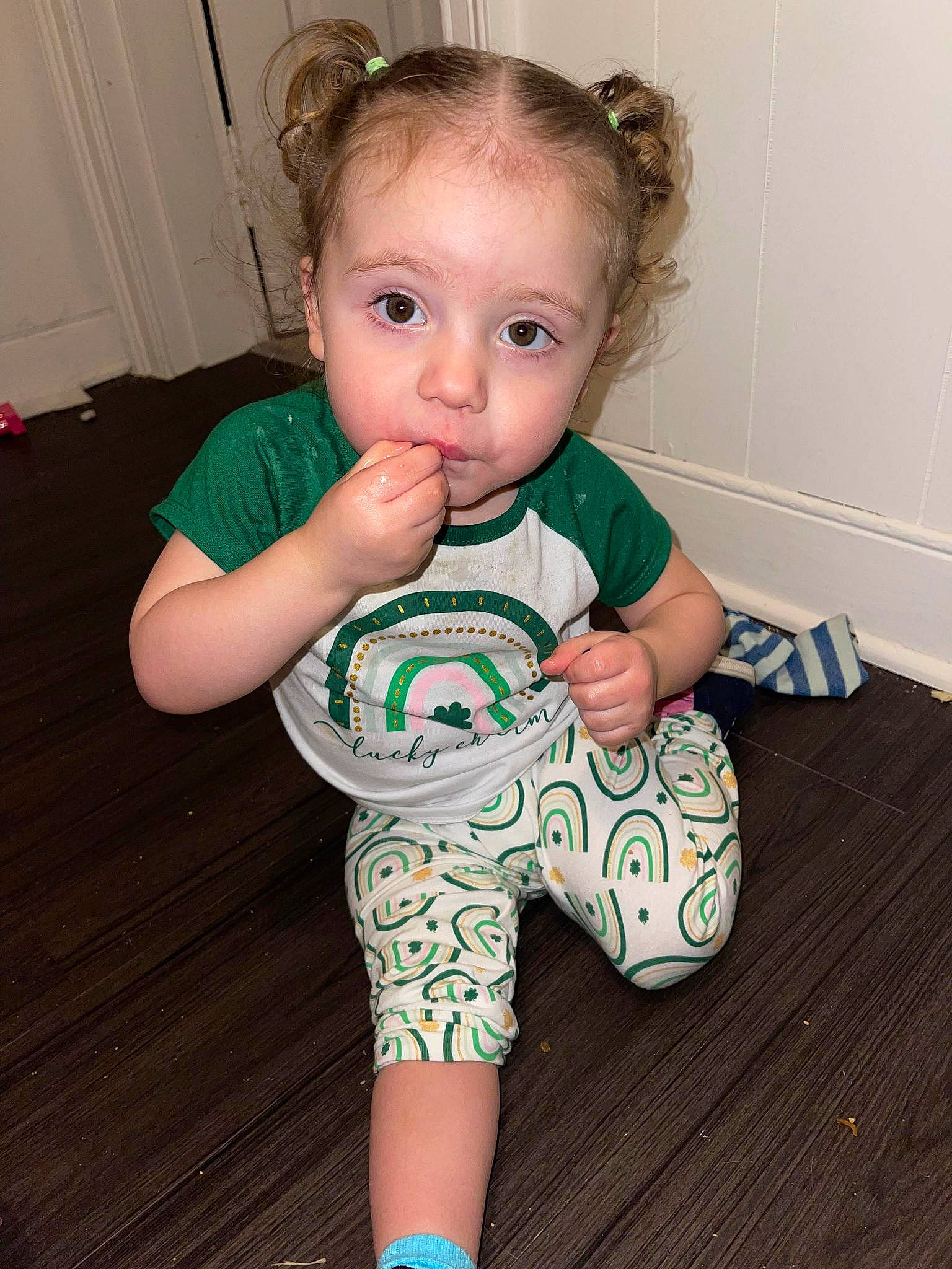 Jadyn joined the competition — help win amazing prizes! baby_toddler_clothing, child, elbow, floor, flooring, hair, happy, hardwood, head, human_leg, iris, joint, knee, pattern, person, sitting, sleeve, t_shirt, thigh, toddler