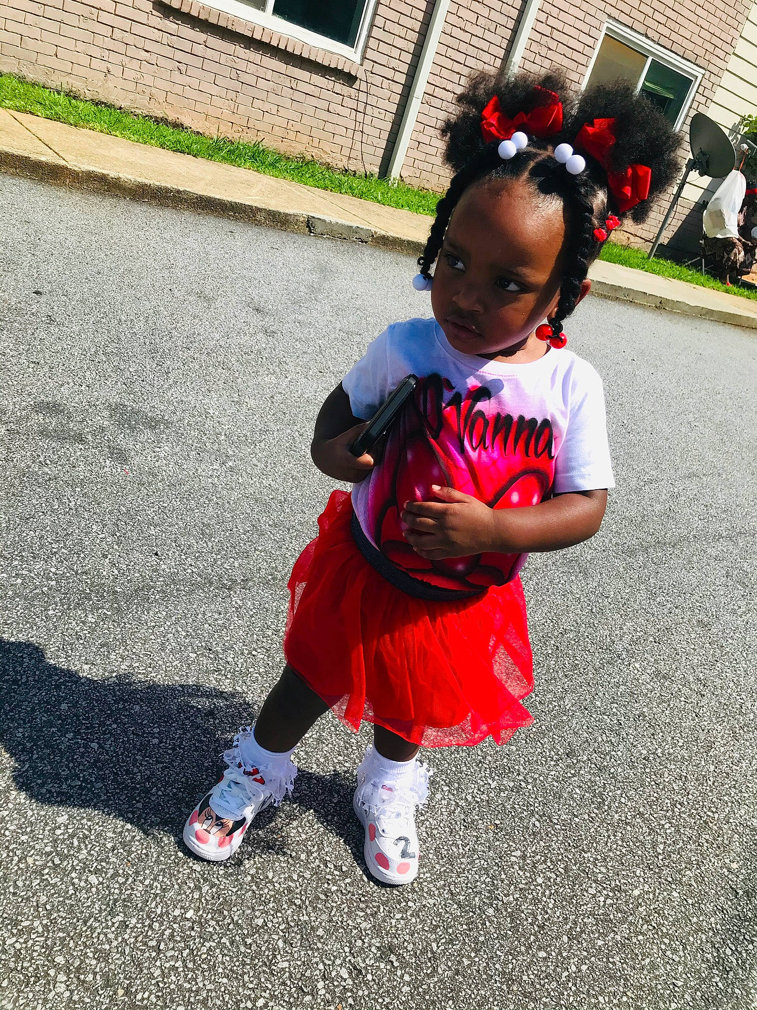 Ivanna is registered to the contest to win money with this photo: baby, child, dress, flower, footwear, happy, people, person, pink, plant, play, red, shoe, smile, t_shirt, toddler, vacation, walking