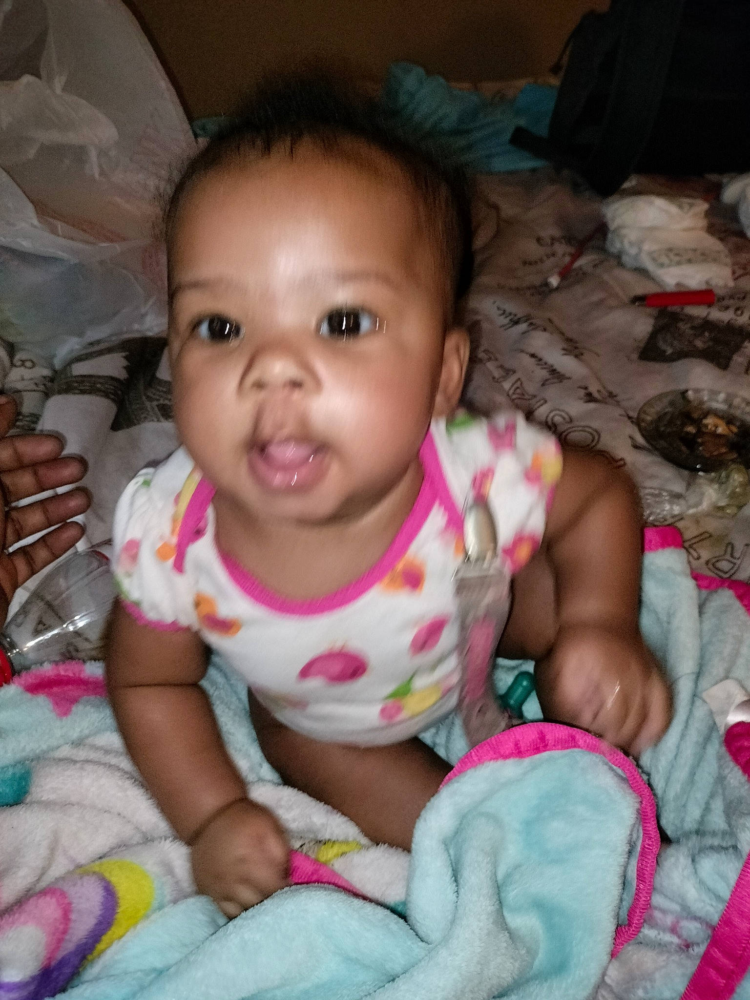 De'Janae joined the competition — help win amazing prizes! baby, baby_products, baby_toddler_clothing, cheek, child, chin, comfort, eye, fun, hairstyle, head, iris, lip, mouth, nose, person, pink, sitting, skin, smile