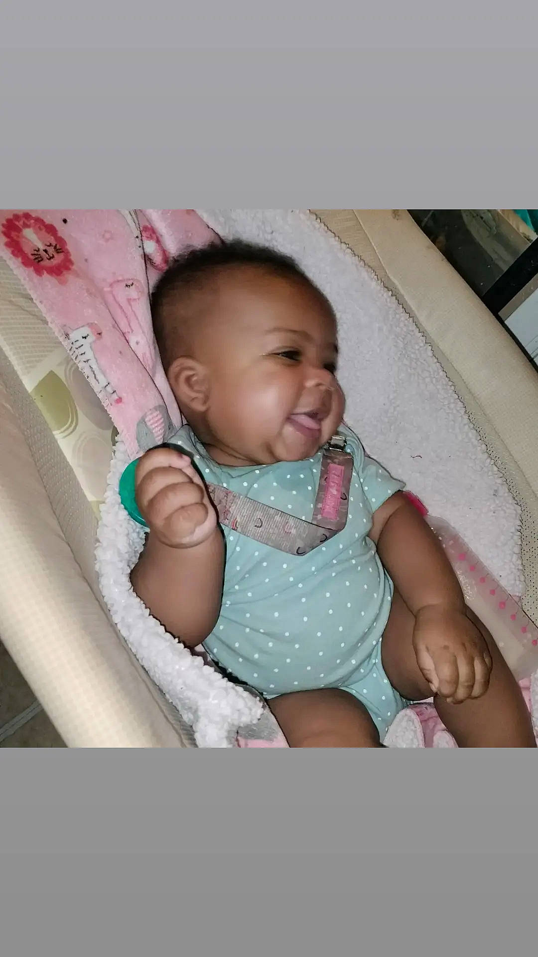 De'Janae joined the competition — help win amazing prizes! arm, baby, baby_carriage, baby_toddler_clothing, cheek, comfort, eye, eyebrow, finger, happy, infant_bed, iris, mouth, person, pink, product, skin, sleeve, smile, textile