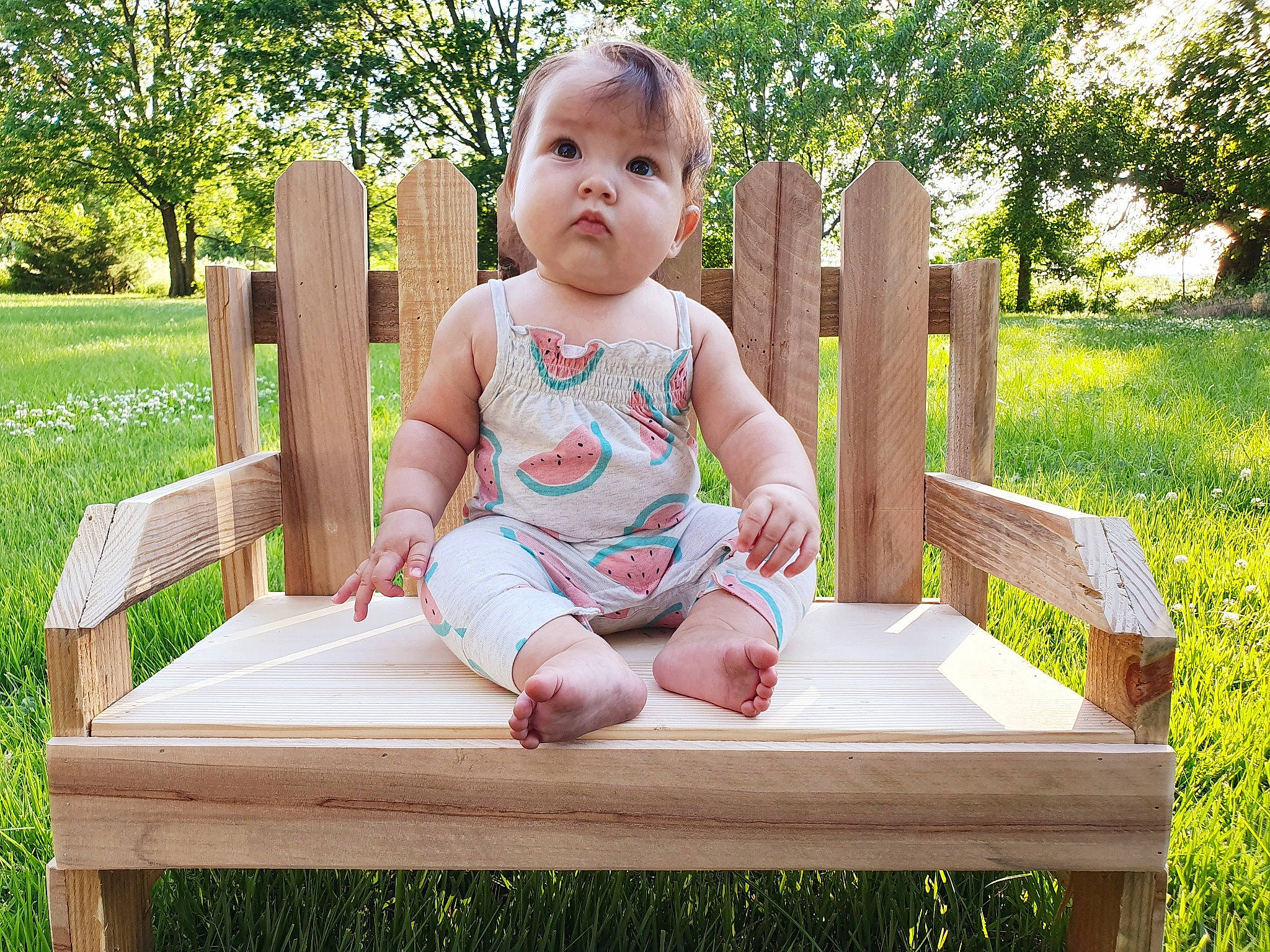 Hadlie joined the competition — help win amazing prizes! baby, chair, child, eye, furniture, grass, leisure, person, plant, play, product, sitting, skin, smile, summer, surprise, toddler, tree, vacation