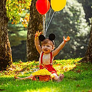 João Lucas is registered to the contest to win money with this photo: toddler, child, cake_smash, balloons, mouse_ears, red_suspender, yellow_frosting, messy, outdoor, grass, trees, sunlight, celebration, happy, playful, birthday, nature, smiling, fun, sitting