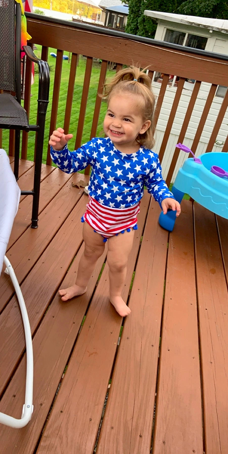 Gracie-mae joined the competition — help win amazing prizes! baby_toddler_clothing, child, deck, joy, pattern, person, play, toddler, vacation, wood