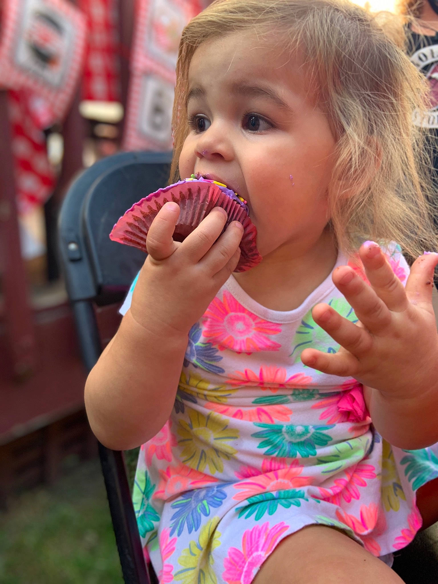 Gracie-mae is registered to the contest to win money with this photo: child, dairy, eating, finger, food, ice_cream, nail, person, pink, snack, toddler, tongue, vacation