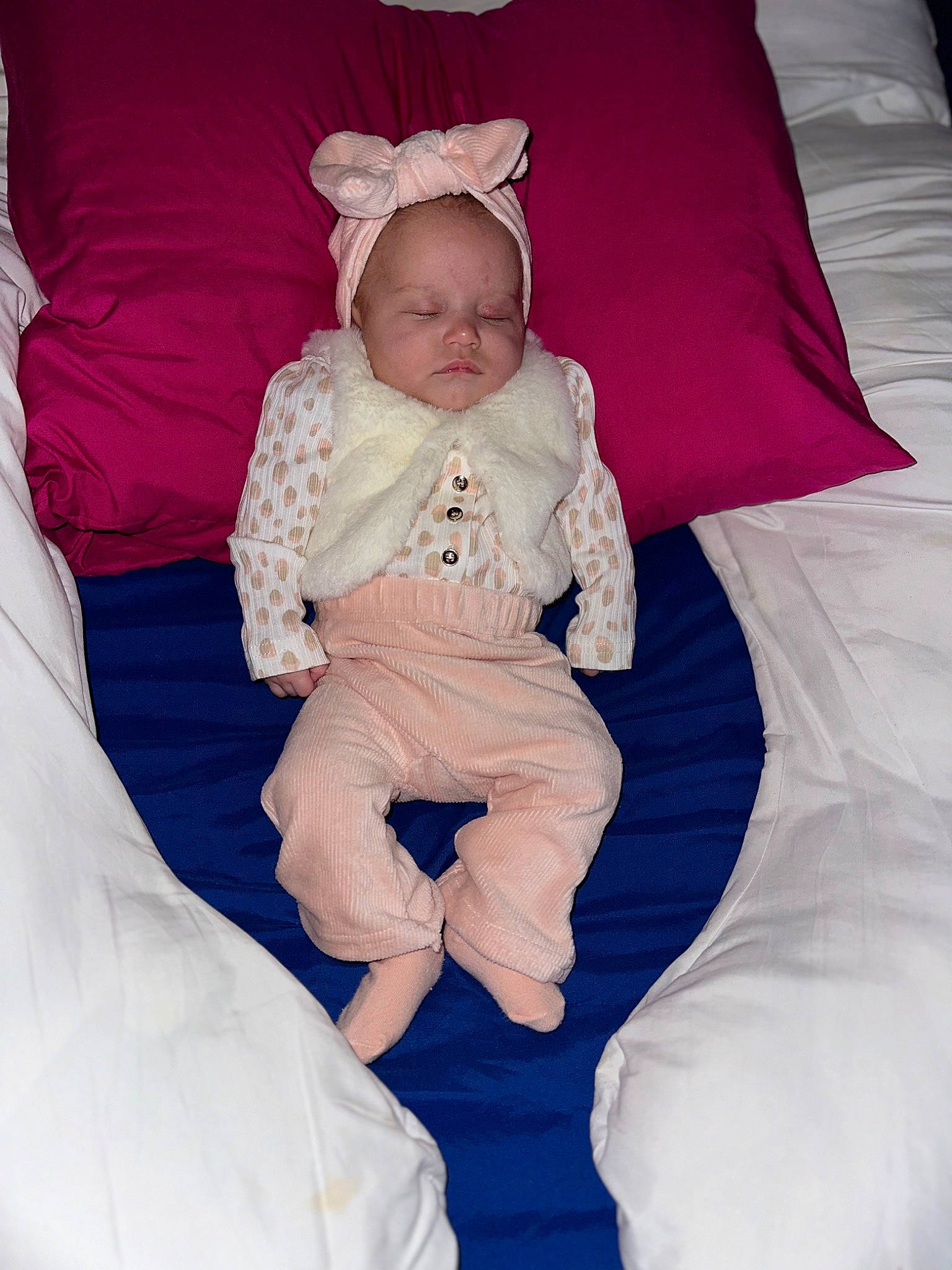 Isabella joined the competition — help win amazing prizes! baby, baby_products, baby_sleeping, baby_toddler_clothing, child, comfort, electric_blue, finger, foot, fun, happy, head, linens, magenta, person, pink, purple, sitting, sleeve, textile