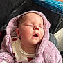 Albane a rejoint le concours — aidez-le/la à gagner de superbes lots ! baby, sleeping, hooded_jacket, lavender, cozy, infant, cute, peaceful, soft_texture, child, portrait, warm_clothing, relaxation, small_hand, indoor, newborn, closed_eyes, mouth_open, pink, person
