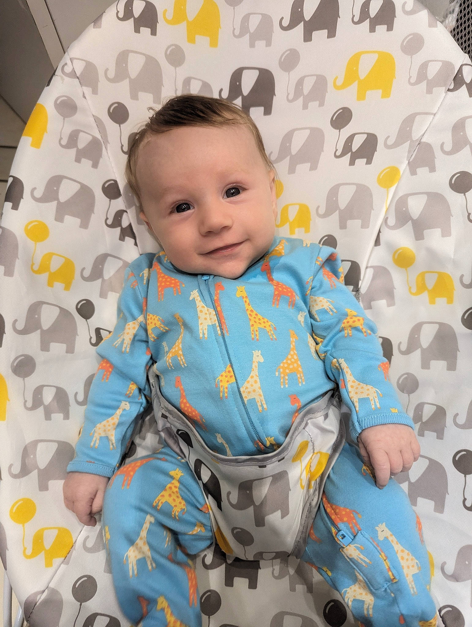 Noah joined the competition — help win amazing prizes! baby, baby_products, baby_toddler_clothing, child, comfort, dress, electric_blue, facial_expression, hairstyle, happy, joy, linens, outerwear, pattern, person, product, sitting, sleeve, smile, t_shirt