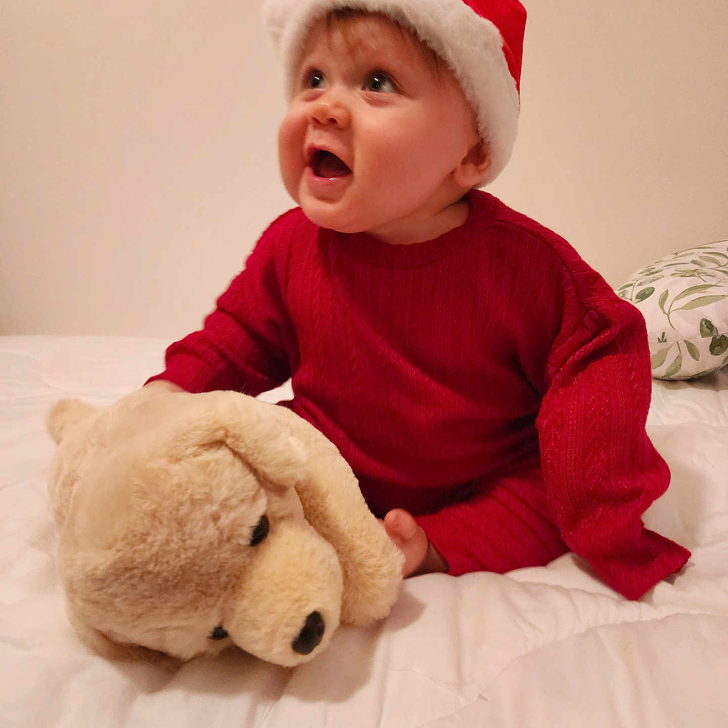 Osiris is registered to the contest to win money with this photo: baby, bed, bodypart, bonnet, cap, clothing, couch, face, finger, furniture, hand, hat, head, knitwear, person, photography, portrait, sweater, teddybear, toy