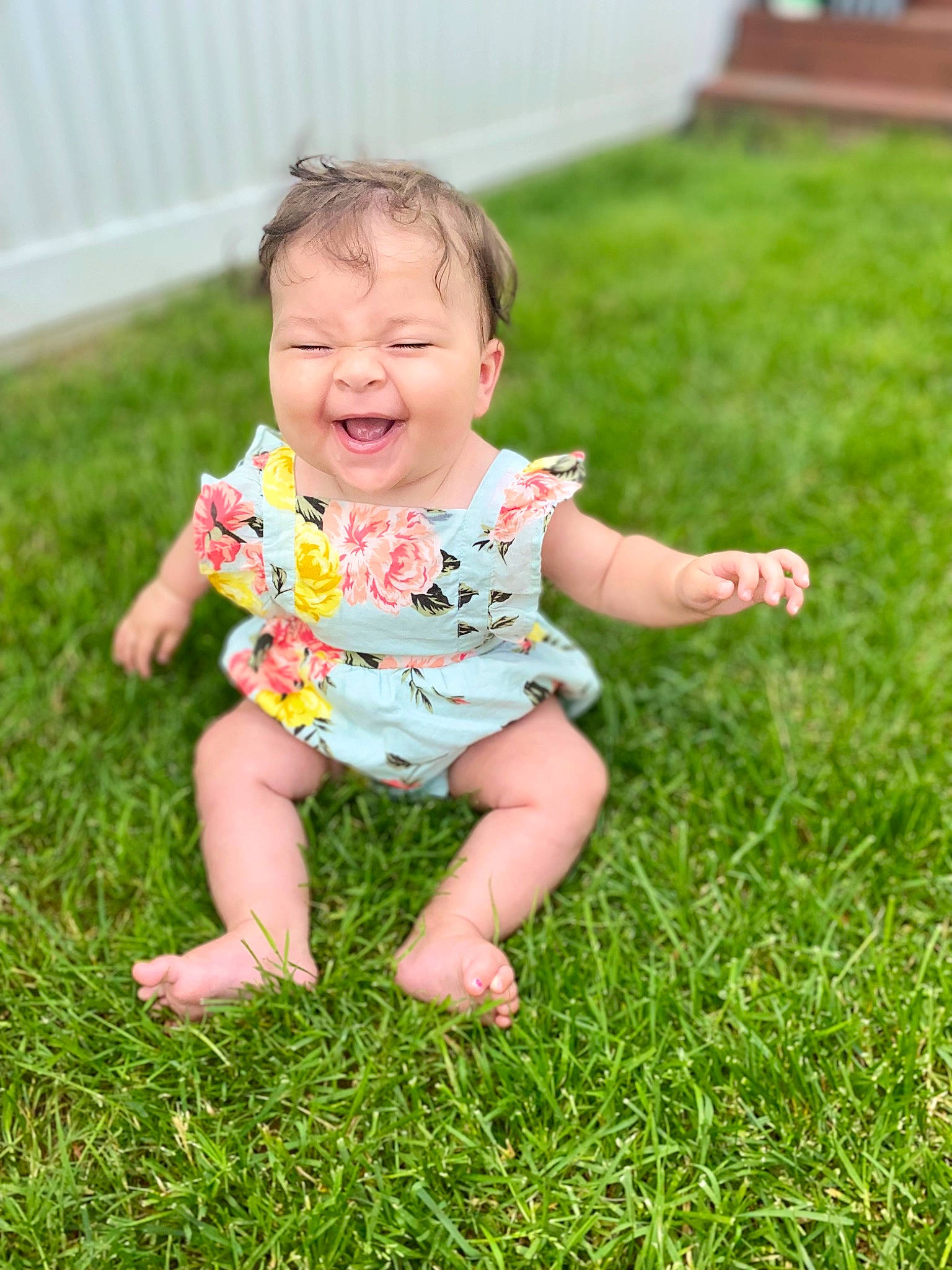 Eliza joined the competition — help win amazing prizes! baby, baby_toddler_clothing, barefoot, dress, facial_expression, flooring, fun, grass, grass_family, grassland, groundcover, happy, lawn, leisure, meadow, people_in_nature, person, skin, smile, summer