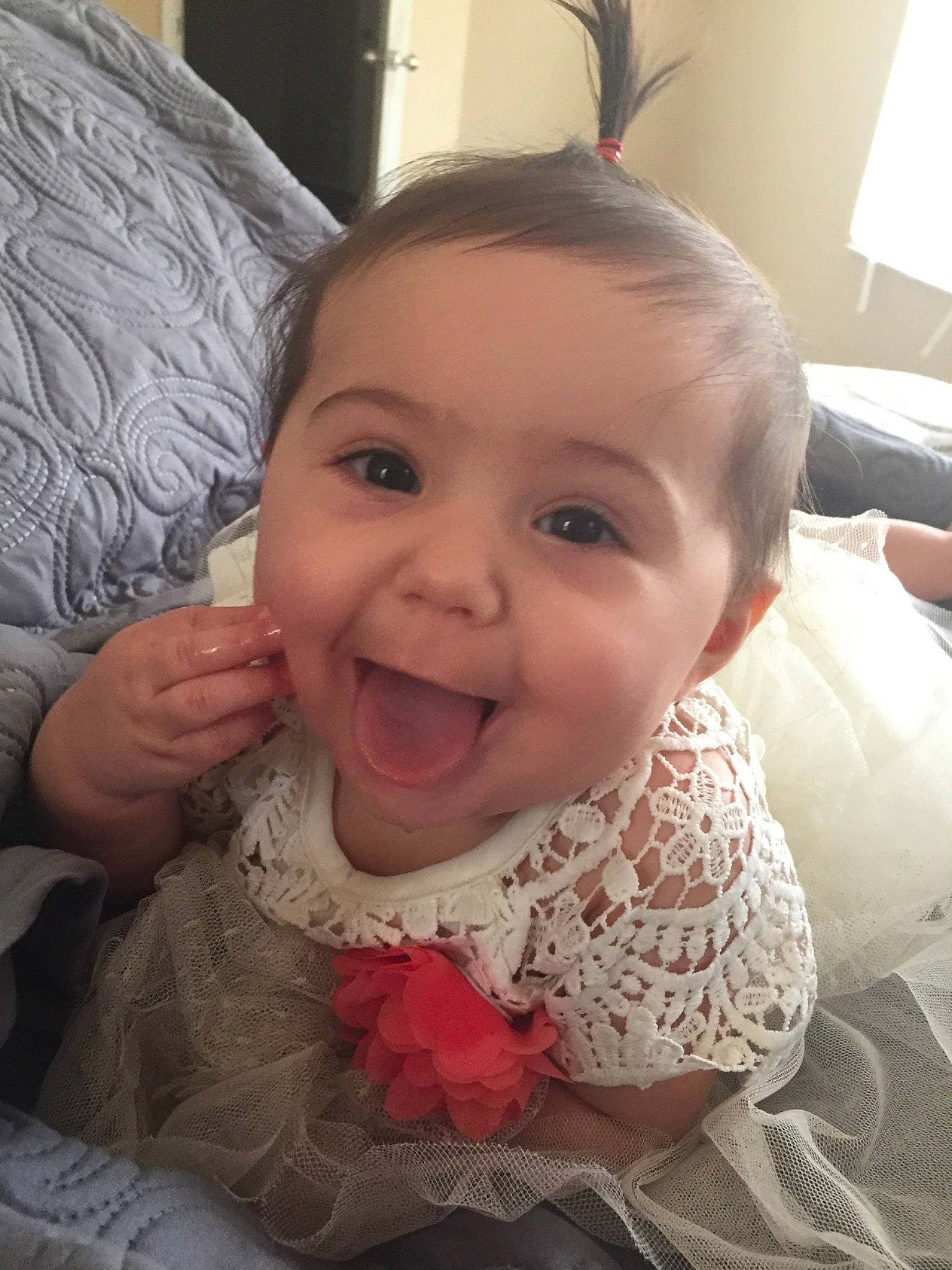 Ayah is registered to the contest to win money with this photo: baby, beauty, cheek, child, chin, ear, eye, eyebrow, face, facial_expression, forehead, hair, head, lip, mouth, nose, organ, person, skin, smile