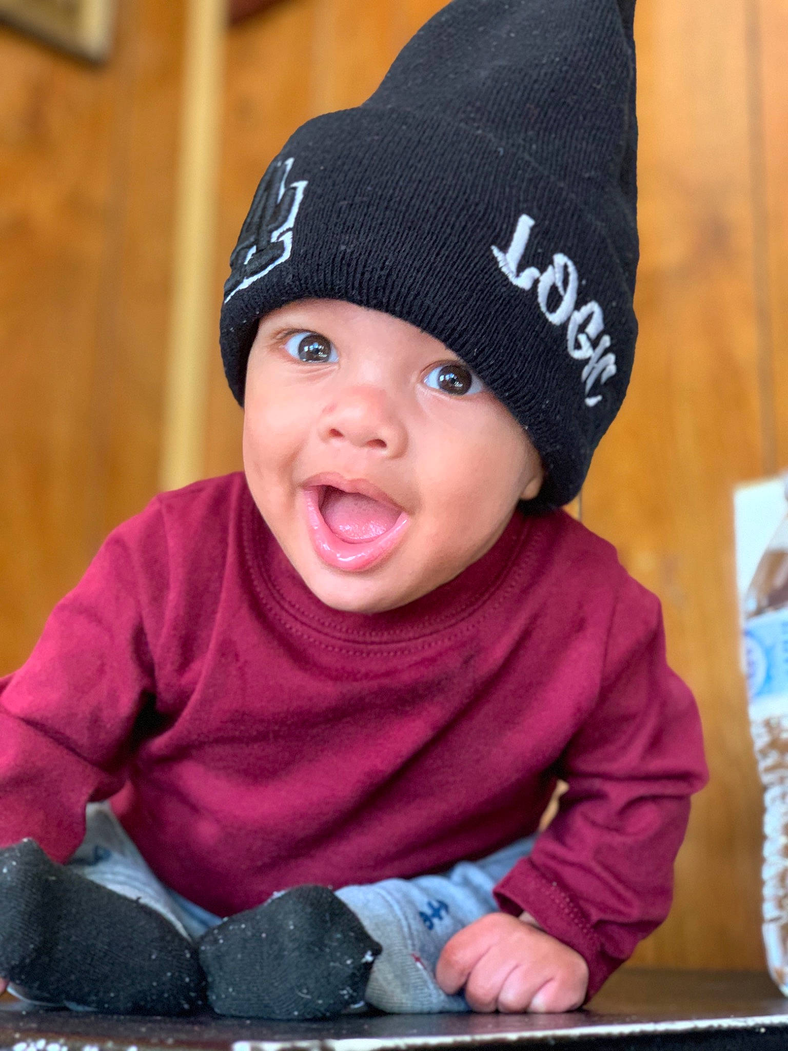 Zakari joined the competition — help win amazing prizes! baby, beanie, bonnet, cap, child, clothing, cool, headgear, headwear, knit_cap, person, smile, toddler