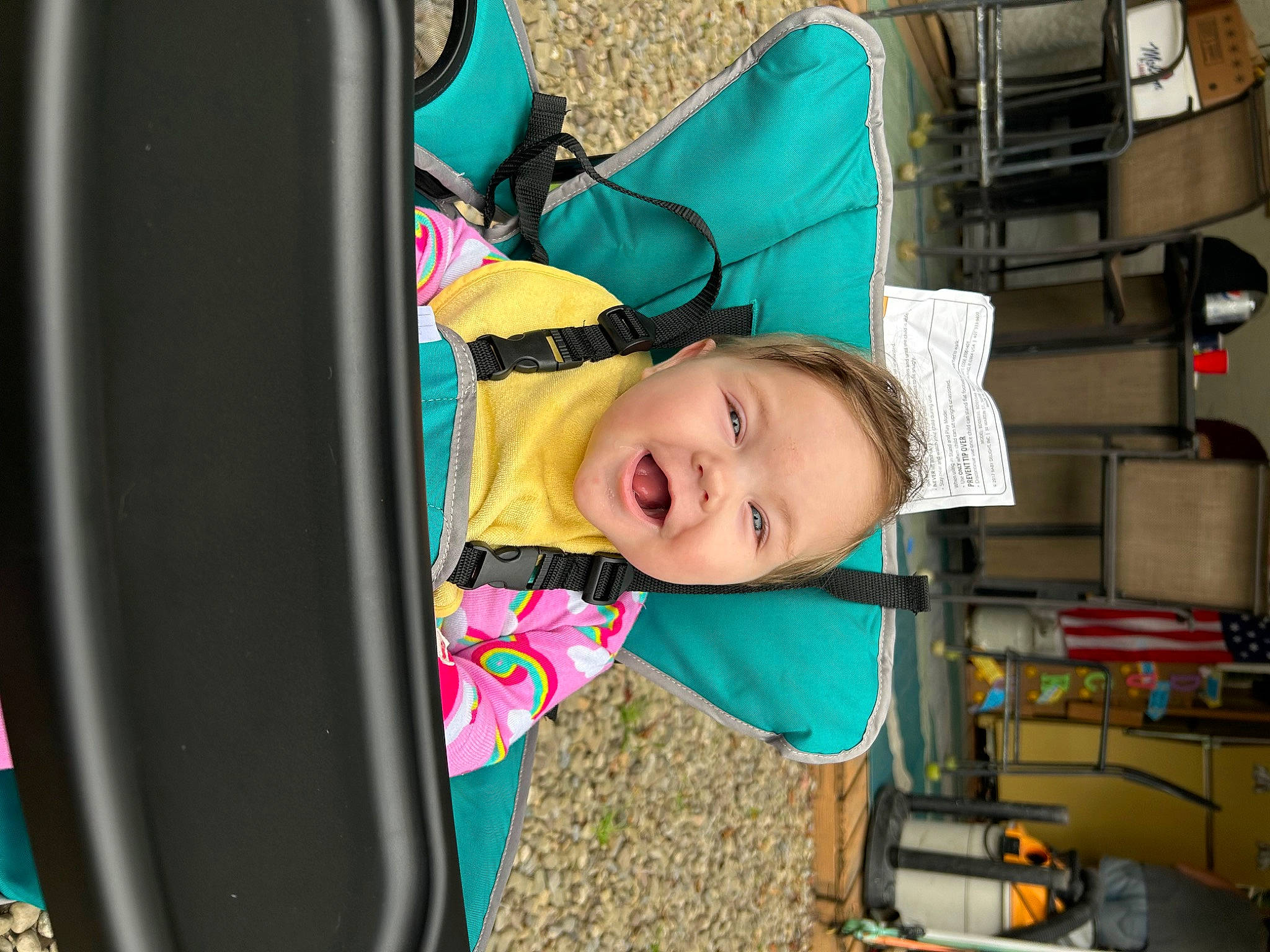 Paisley is registered to the contest to win money with this photo: auto_part, baby, baby_products, baby_toddler_clothing, child, fun, happy, hat, leisure, magenta, person, play, recreation, room, smile, t_shirt, toddler, tree, vehicle_door