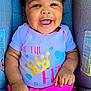 baby, baby_girl, car_seat, child, closeup, clothing, colorful, cute, drool, happy, headwear, indoors, infant, person, pink_bow, pink_skirt, portrait, seatbelt, shirt, smiling