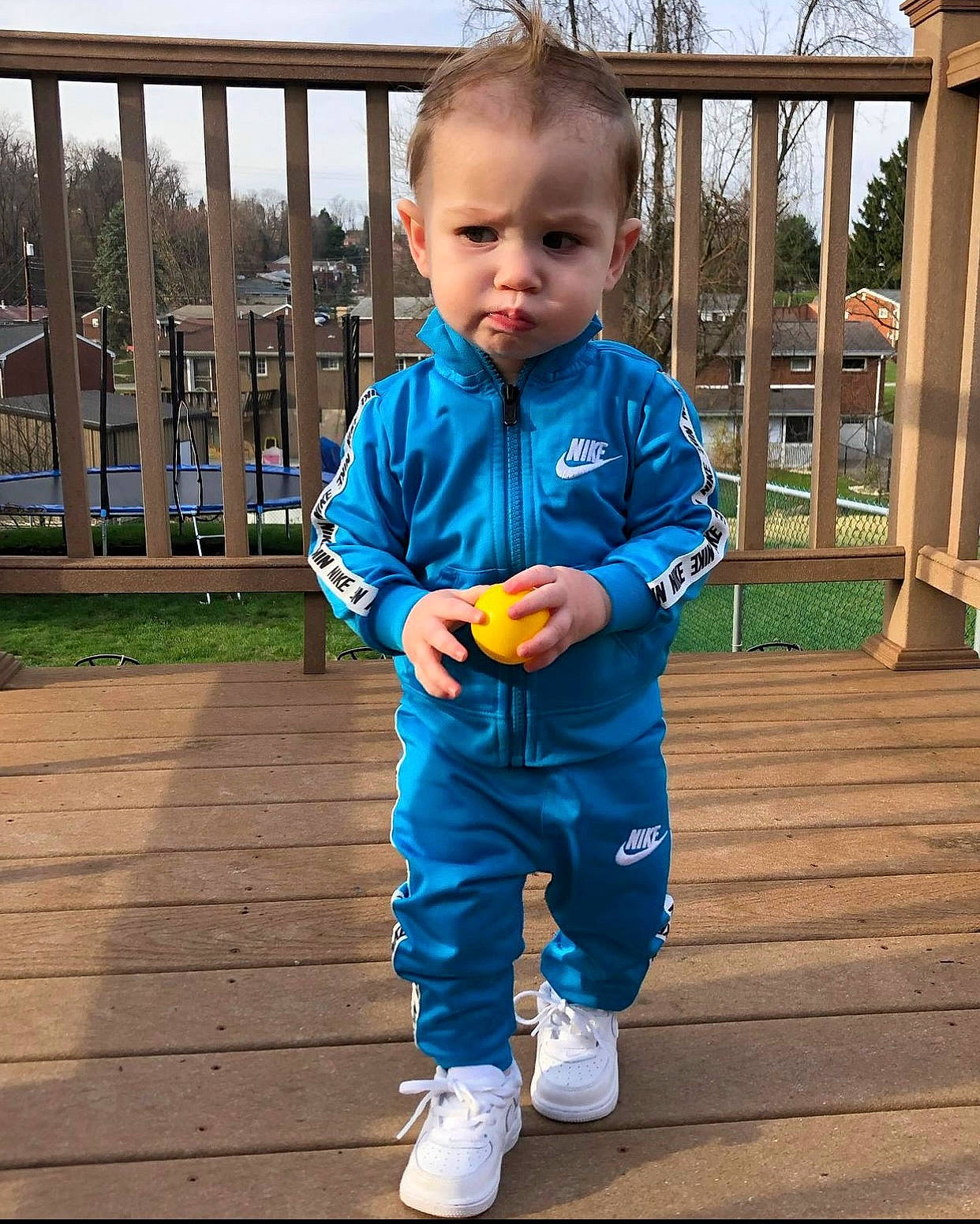 Gianni joined the competition — help win amazing prizes! baby, baby_toddler_clothing, child, denim, electric_blue, face, flooring, fun, grass, happy, human_body, leisure, outerwear, person, sky, sleeve, sportswear, sweatpant, t_shirt, toddler