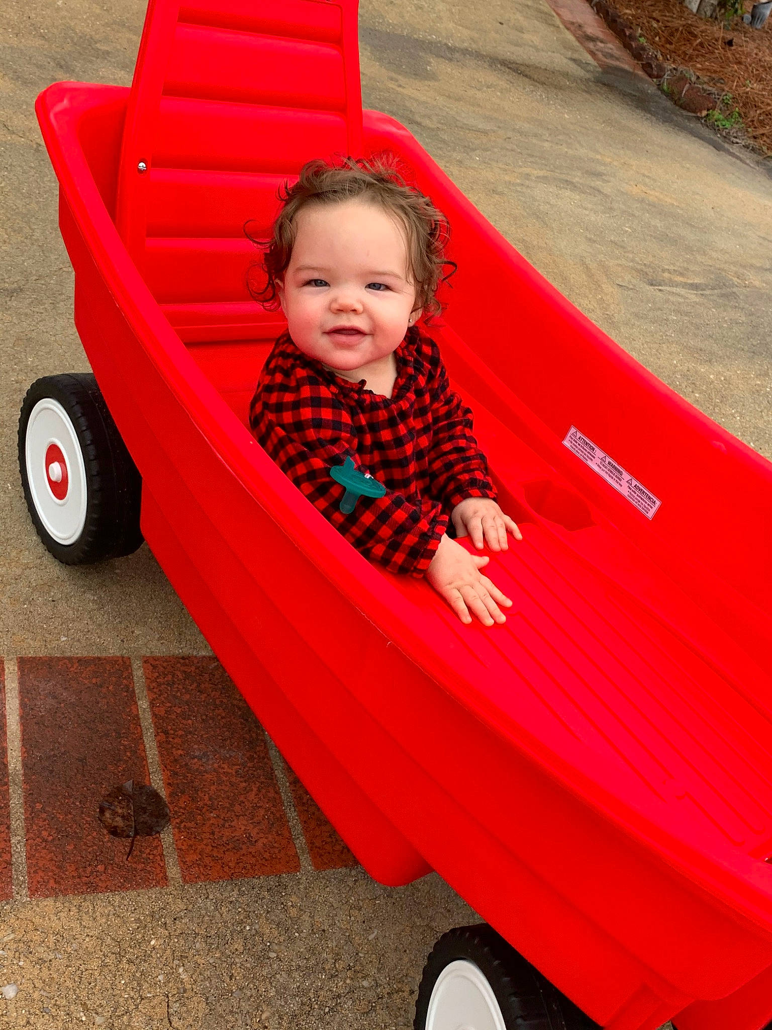Emmaleigh joined the competition — help win amazing prizes! baby_products, child, leisure, person, product, red, toddler, vehicle