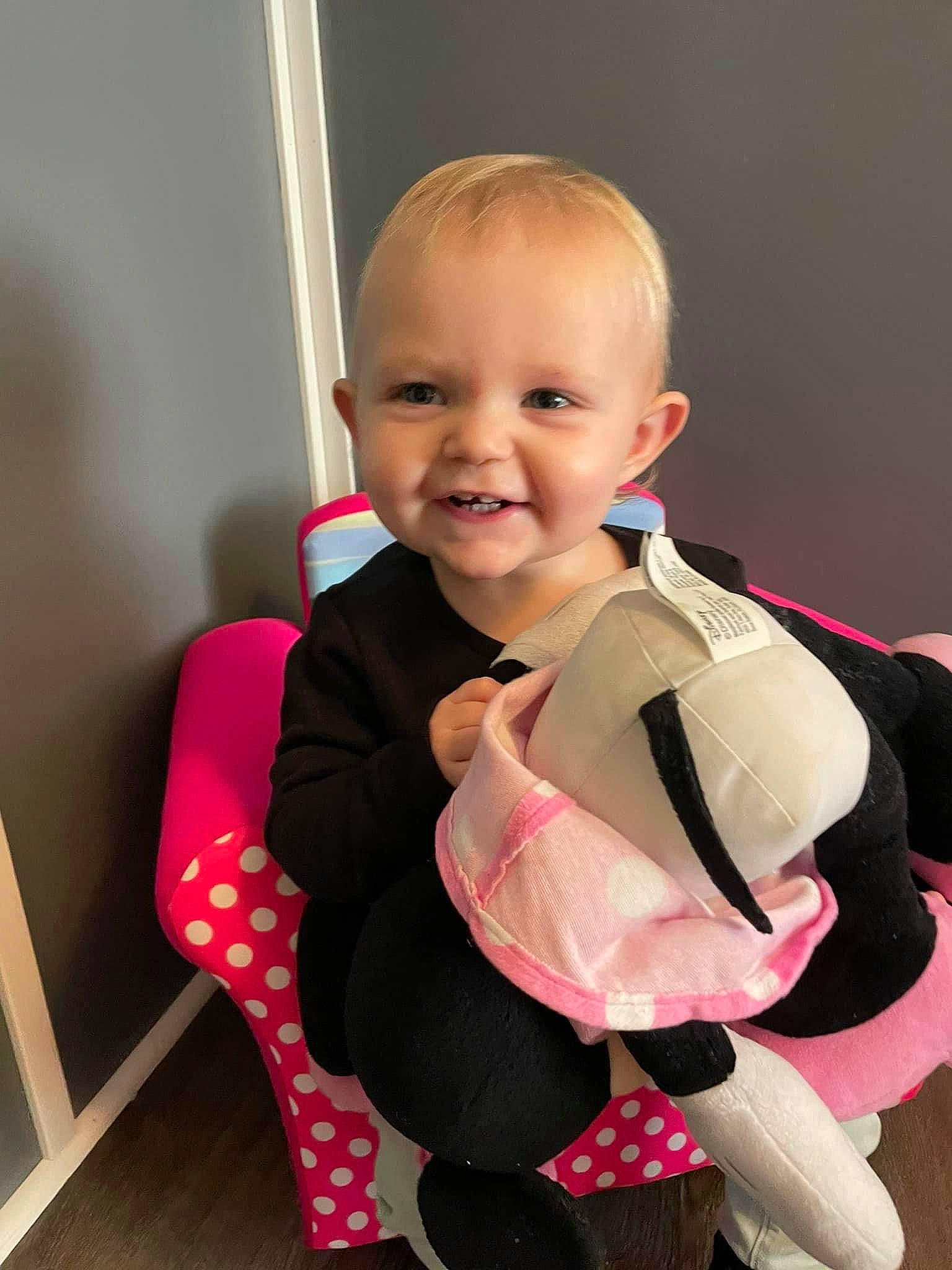 Harlyn joined the competition — help win amazing prizes! baby, baby_toddler_clothing, cheek, comfort, eye, fun, hair, happy, head, human_body, joint, joy, leg, neck, person, pink, skin, sleeve, smile, standing