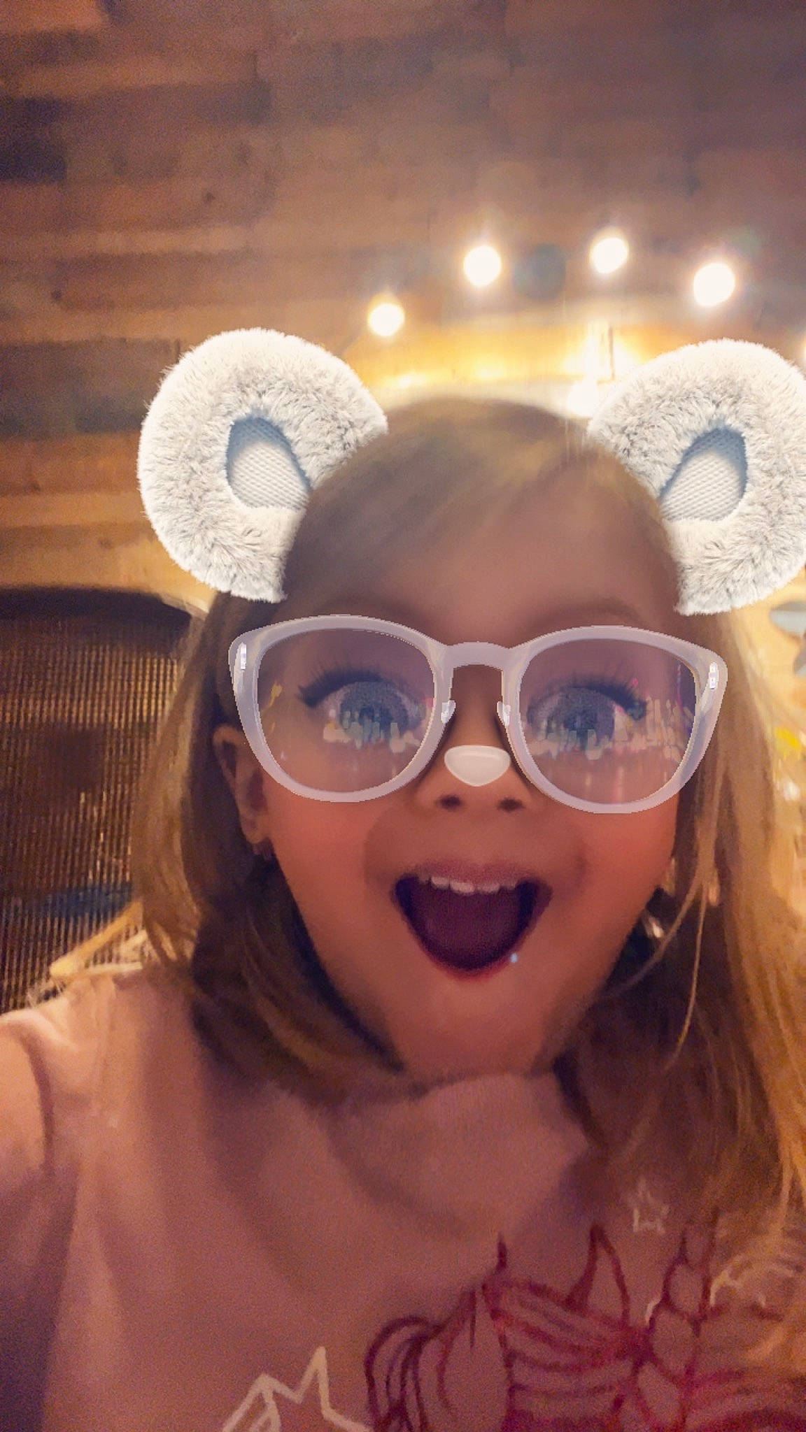 Addilyn is registered to the contest to win money with this photo: child, costume, ear, event, eyebrow, eyewear, fashion_accessory, flash_photography, fun, hair_coloring, happy, hat, headgear, jewellery, laugh, nose, person, personal_protective_equipment, selfie, smile