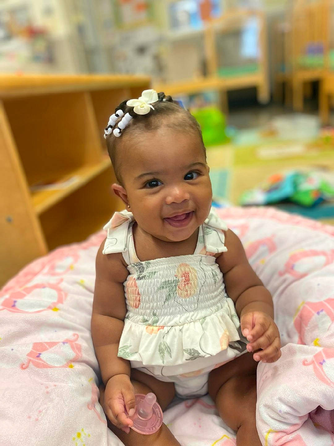 Seyven joined the competition — help win amazing prizes! baby, baby_toddler_clothing, child, dress, embellishment, event, eye, face, facial_expression, fun, happy, head, headband, iris, person, pink, skin, sleeve, smile, toddler