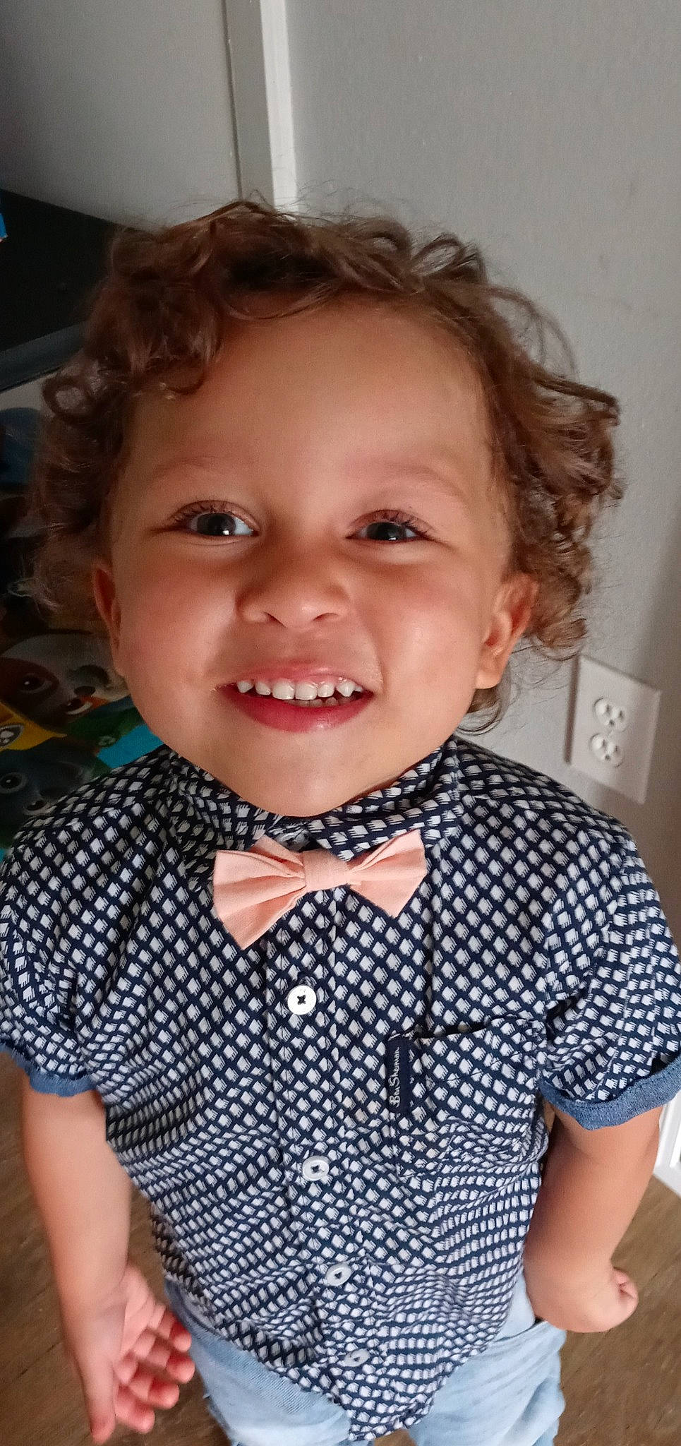 Brenden is registered to the contest to win money with this photo: baby_toddler_clothing, bow_tie, cheek, chin, collar, dress, dress_shirt, eye, eyelash, face, hair, happy, head, iris, joy, lip, neck, nose, person, skin