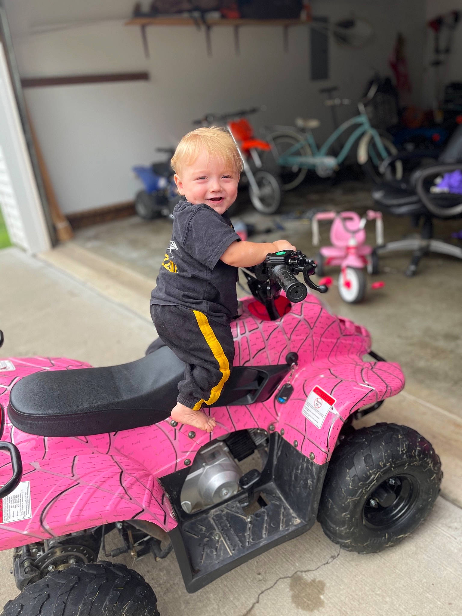 Marvin joined the competition — help win amazing prizes! all_terrain_vehicle, auto_part, automotive_design, automotive_exterior, automotive_tire, automotive_wheel_system, black, bumper, fender, fun, motor_vehicle, person, pink, recreation, riding_toy, rim, synthetic_rubber, tire, tread, vehicle