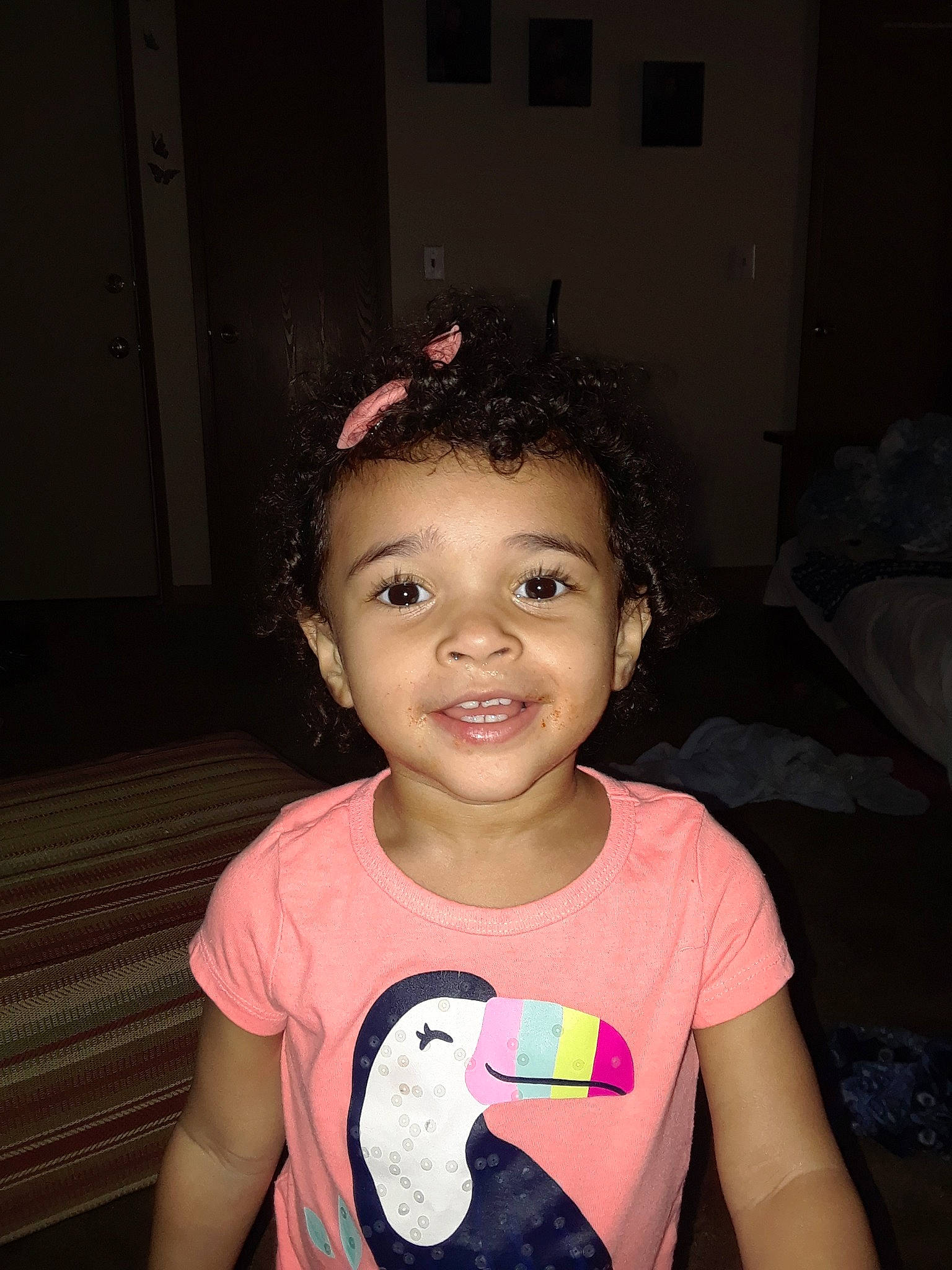 Jayliana joined the competition — help win amazing prizes! black_hair, cheek, child, ear, face, forehead, fun, hair, happy, head, joy, lip, neck, person, pink, skin, smile, t_shirt, toddler