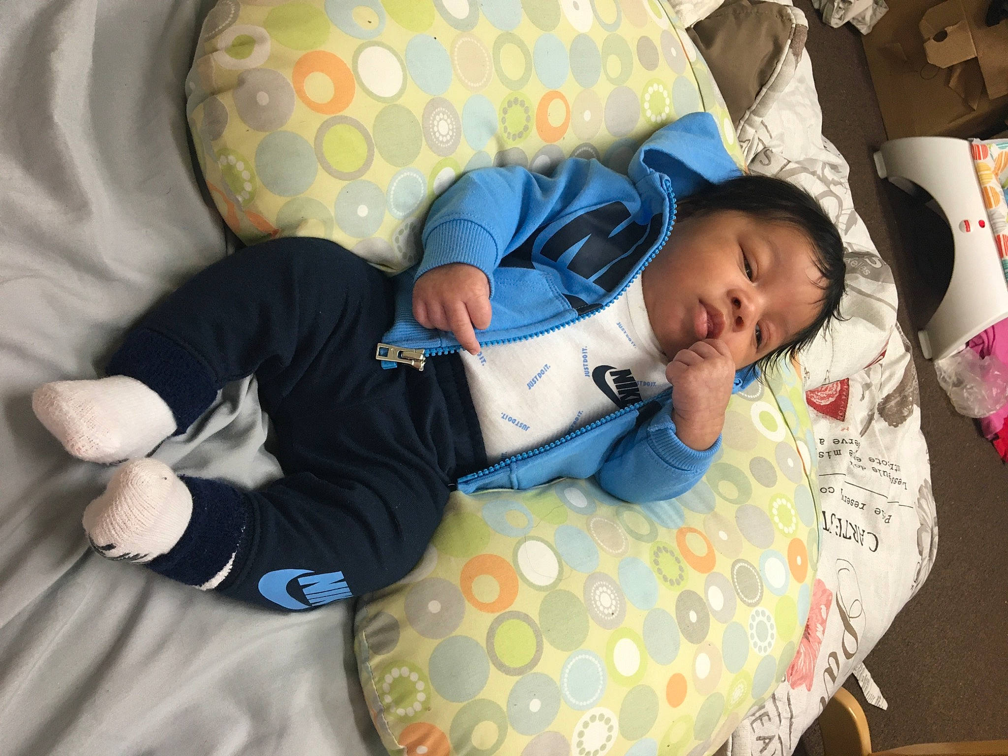 Jayden Lewis is registered to the contest to win money with this photo: baby, baby_products, baby_safety, baby_sleeping, baby_toddler_clothing, baby_toys, bedding, bedtime, child, comfort, human, linens, nap, person, plush, sleep, sock, stuffed_toy, toddler