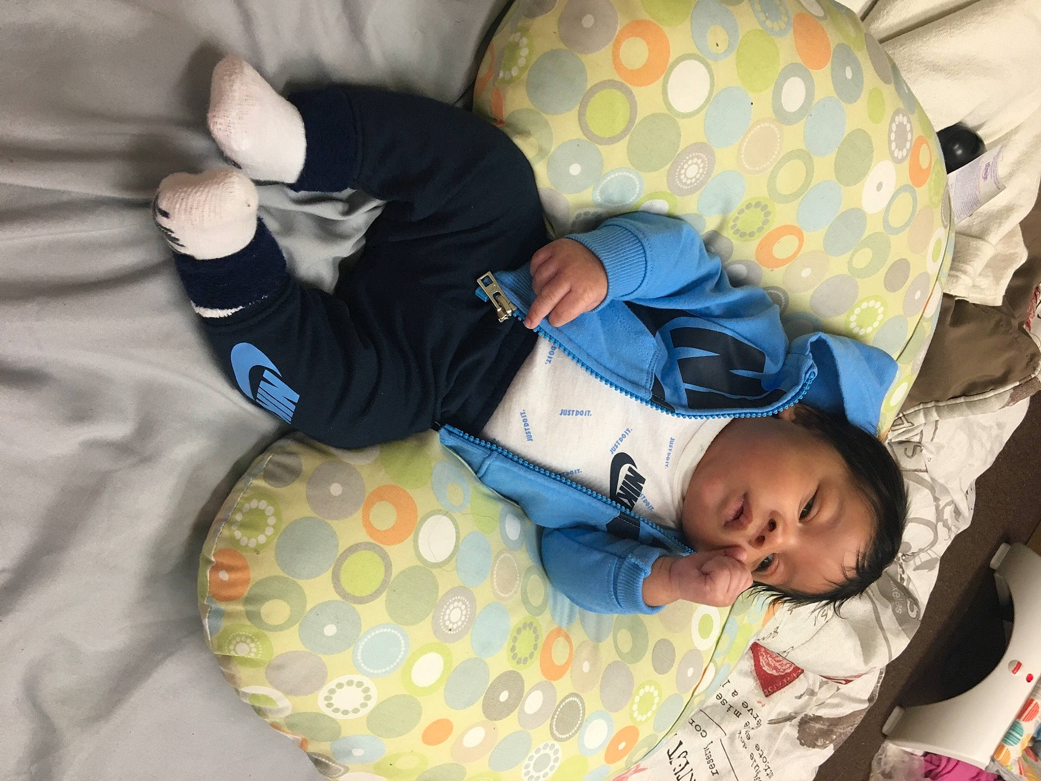 Jayden Lewis is registered to the contest to win money with this photo: baby, baby_products, baby_toddler_clothing, comfort, linens, person, walking_shoe