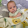 Juniper joined the competition — help win amazing prizes! baby, bear_pattern, blanket, calm, child, cloud_pattern, comfort, cozy, curious, cute, face, head, indoor, infant, person, pillow, resting, soft_texture, striped_clothing, young