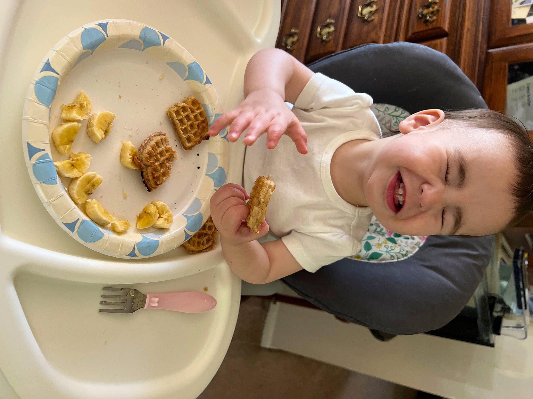 Aubree joined the competition — help win amazing prizes! arm, baby, baby_toddler_clothing, chair, child, cuisine, dish, dishware, finger, food, hand, ingredient, kitchen_utensil, organ, person, plate, recipe, smile, table, tableware