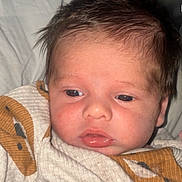 Leo joined the competition — help win amazing prizes! baby, infant, face, closeup, portrait, child, sleepwear, pillow, bed, young, cute, expression, skin, hair, eyes, mouth, indoors, cozy, newborn, person