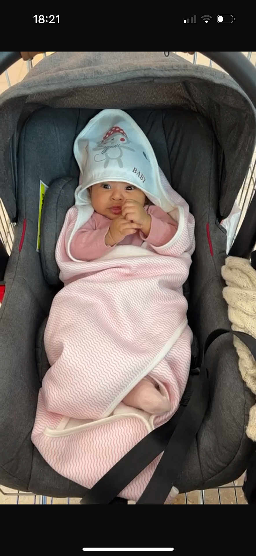 Zarish is registered to the contest to win money with this photo: baby, blanket, bonnet, car, clothing, cushion, face, happy, hat, head, homedecor, hood, newborn, person, photography, portrait, sleeping, smile, transportation, vehicle