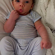 Sebastian is registered to the contest to win money with this photo: baby, infant, child, pajamas, socks, blanket, bed, cute, indoors, portrait, expression, hand, face, skin, comfort, soft, cozy, young, sitting, curious