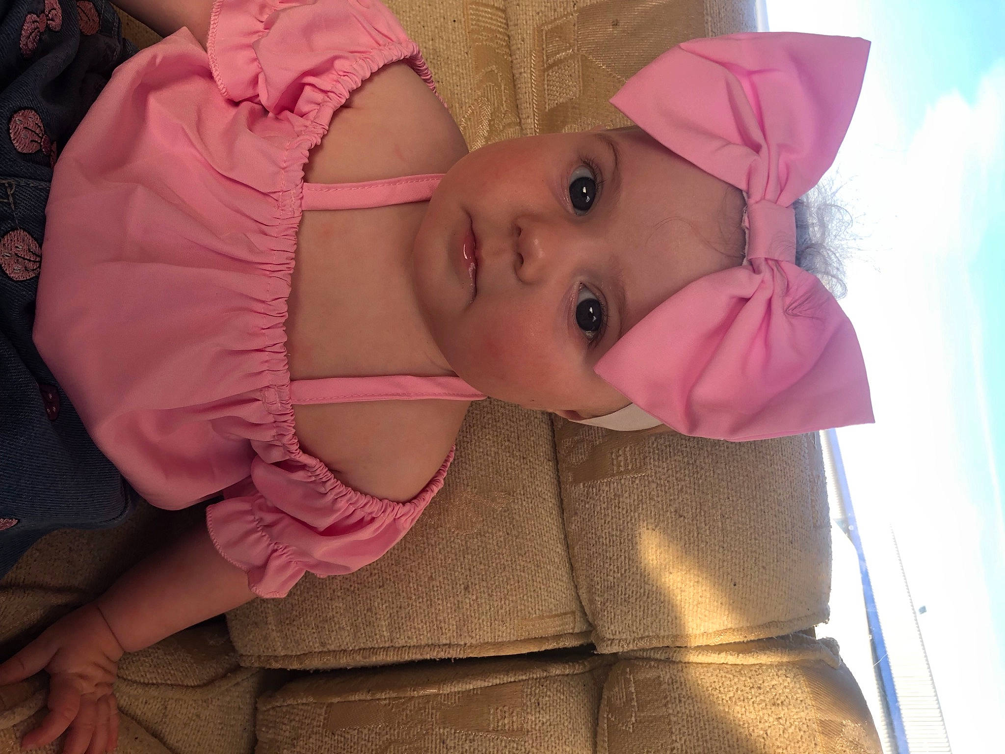 Kayla participe au concours pour gagner de l'argent avec cette photo : baby, baby_toddler_clothing, cheek, child, comfort, eye, eyelash, happy, headgear, headwear, lip, magenta, mouth, nose, person, pink, skin, sky, sleeve, textile